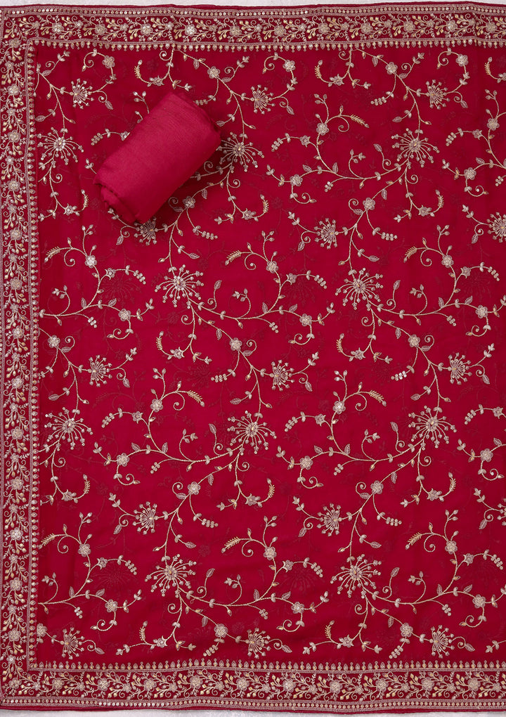 Rani Pink Threadwork Georgette Unstitched Salwar Suit