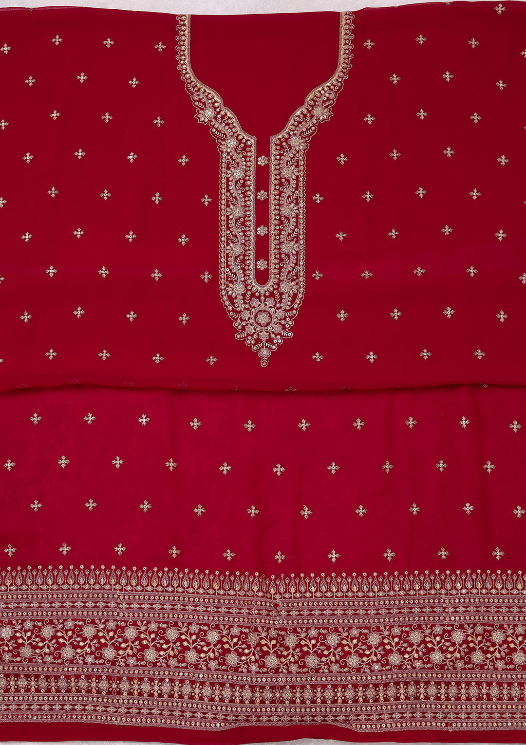 Rani Pink Threadwork Georgette Unstitched Salwar Suit