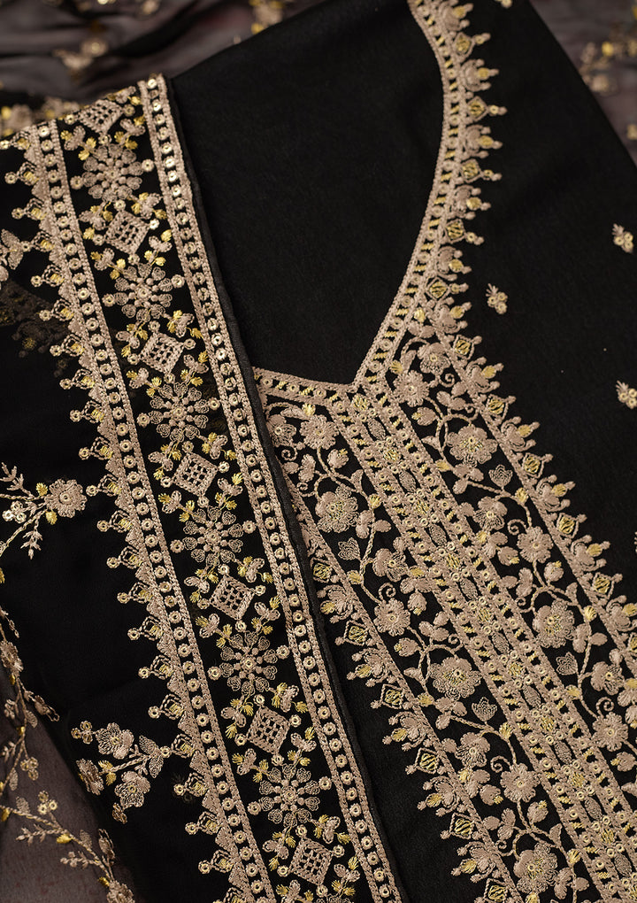 Black Threadwork Georgette Unstitched Salwar Suit