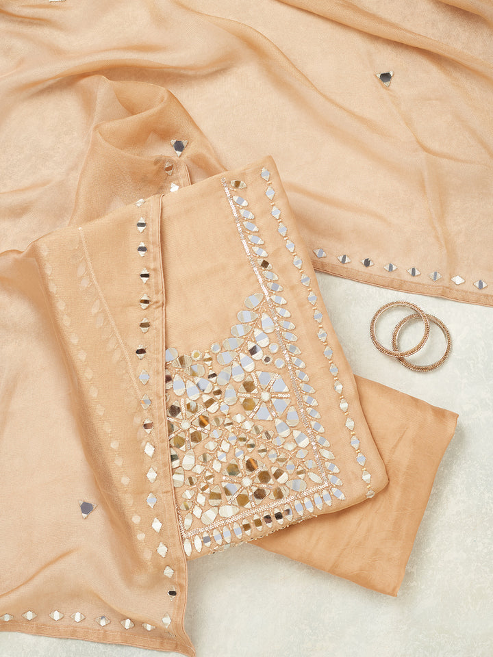 Light Brown Mirrorwork Tissue Unstitched Salwar Suit