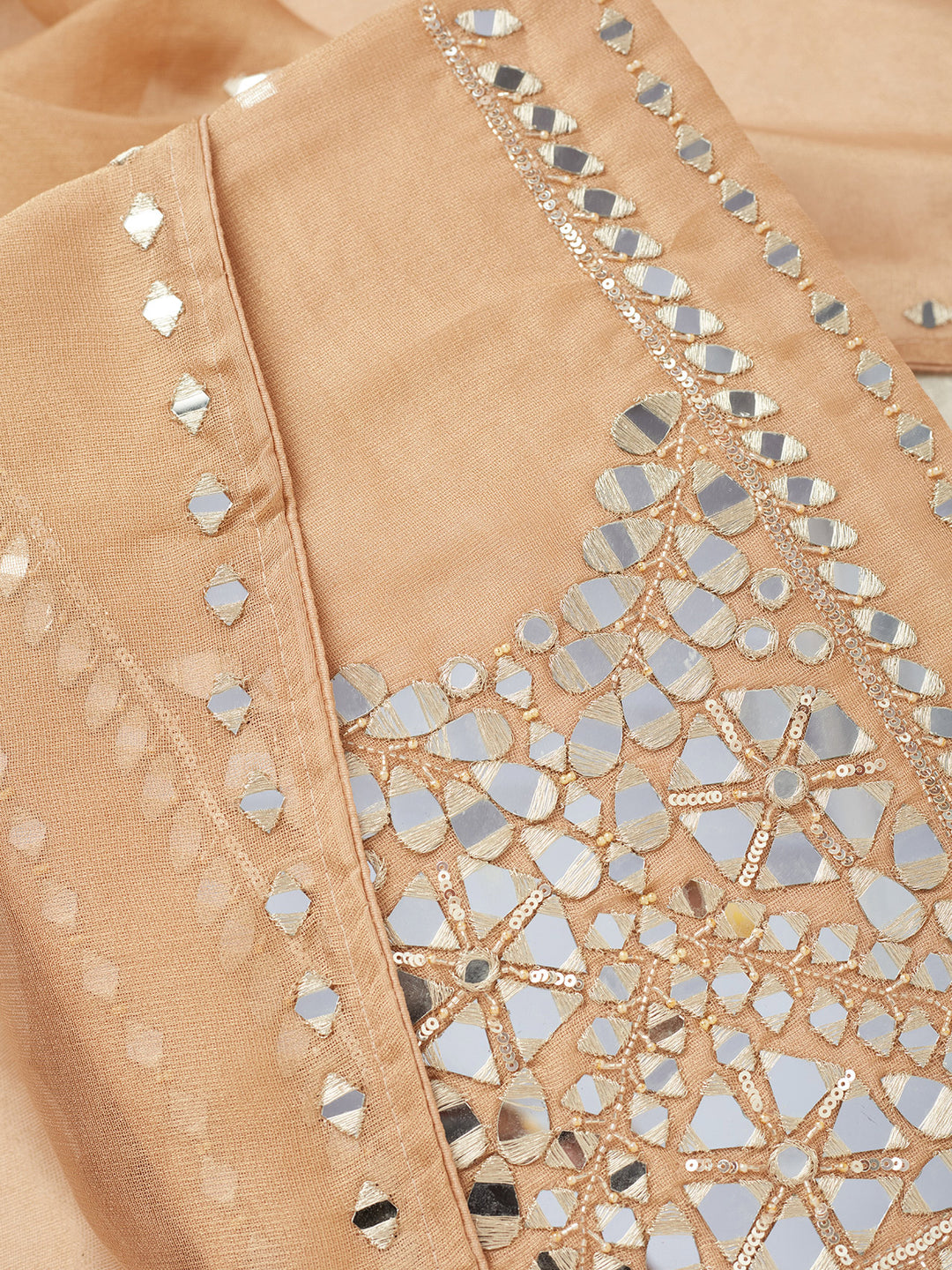 Light Brown Mirrorwork Tissue Unstitched Salwar Suit