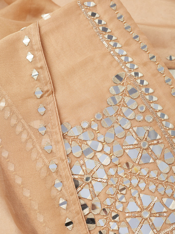 Light Brown Mirrorwork Tissue Unstitched Salwar Suit