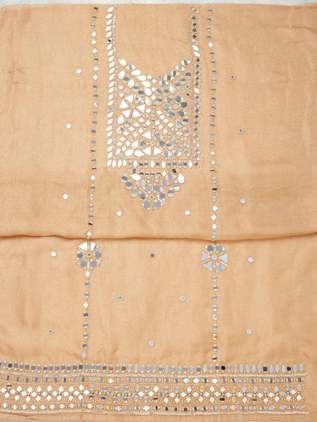 Light Brown Mirrorwork Tissue Unstitched Salwar Suit