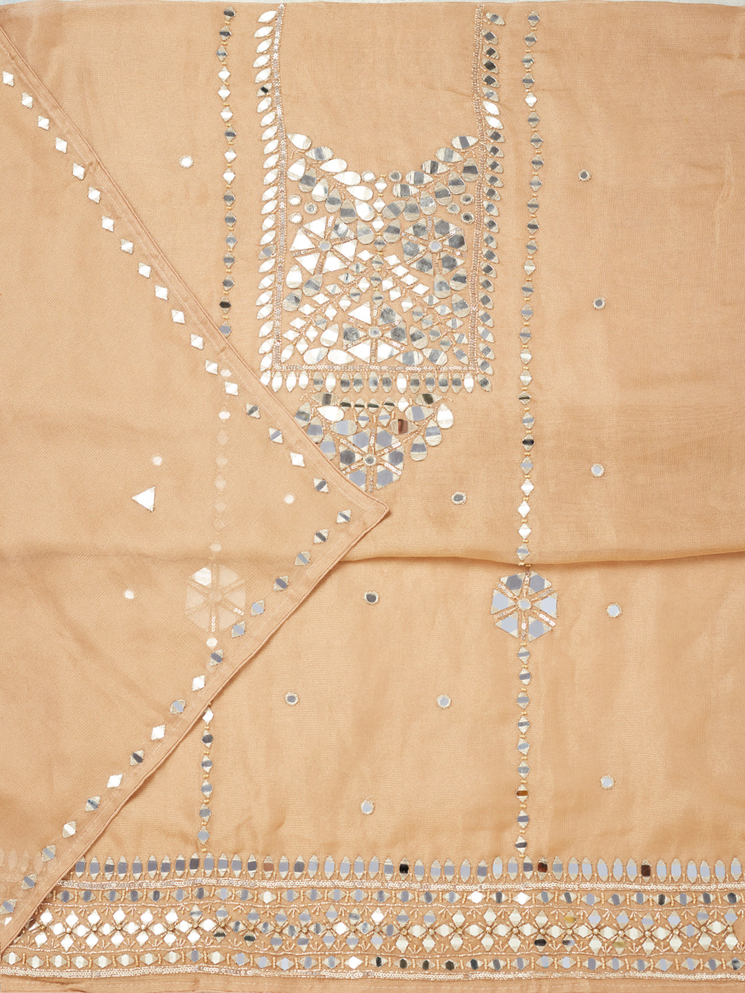 Light Brown Mirrorwork Tissue Unstitched Salwar Suit