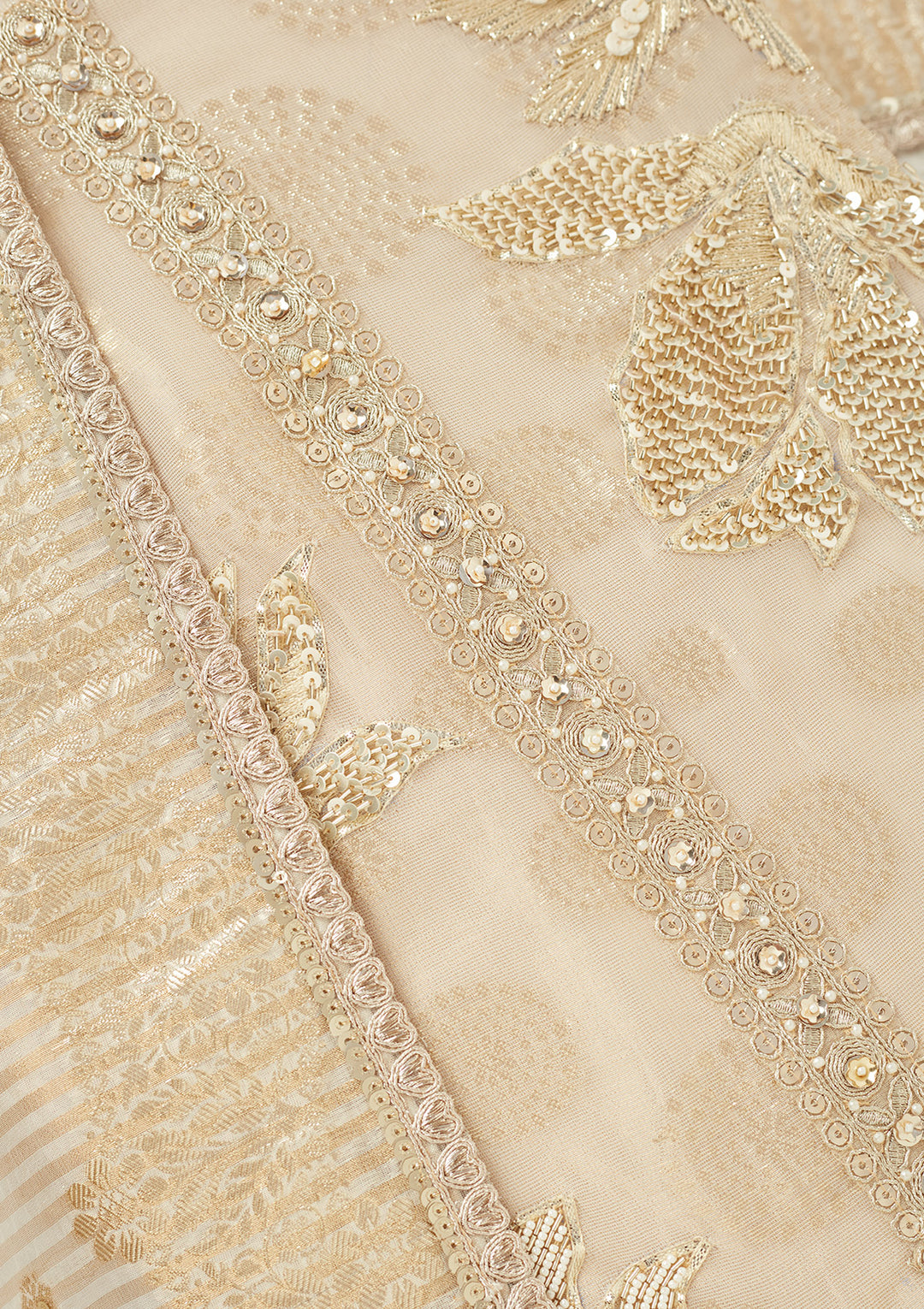 Beige Zariwork (Gold) Tissue Unstitched Salwar Suit