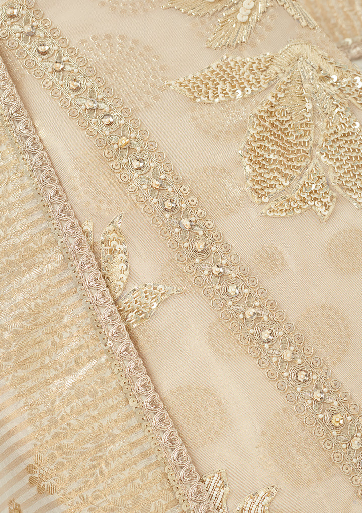 Beige Zariwork (Gold) Tissue Unstitched Salwar Suit