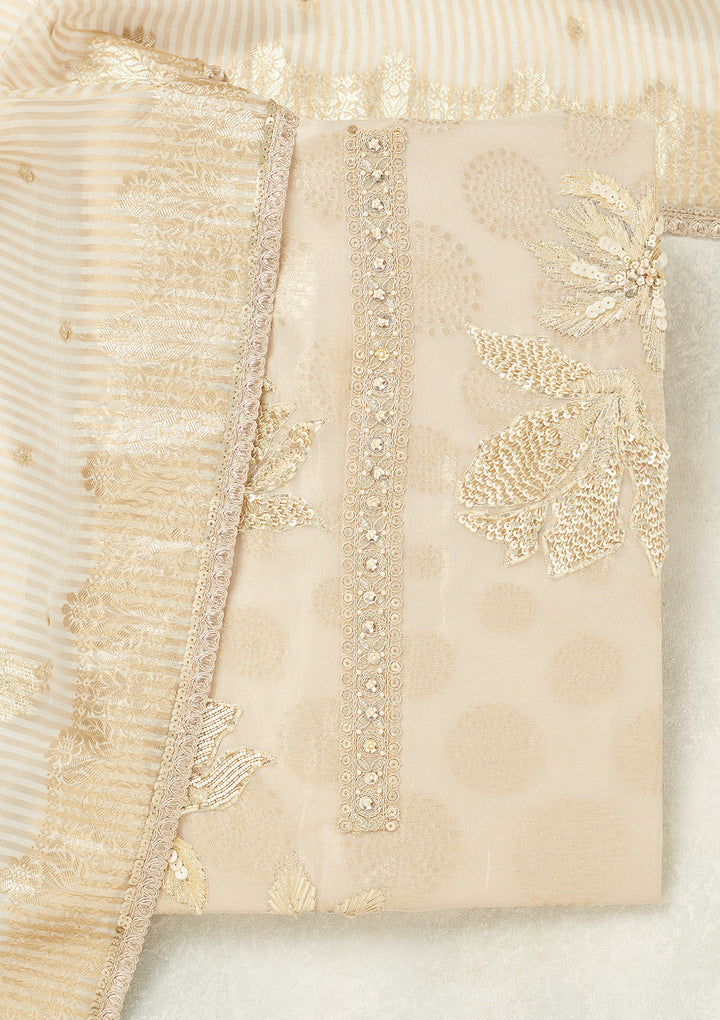 Beige Zariwork (Gold) Tissue Unstitched Salwar Suit