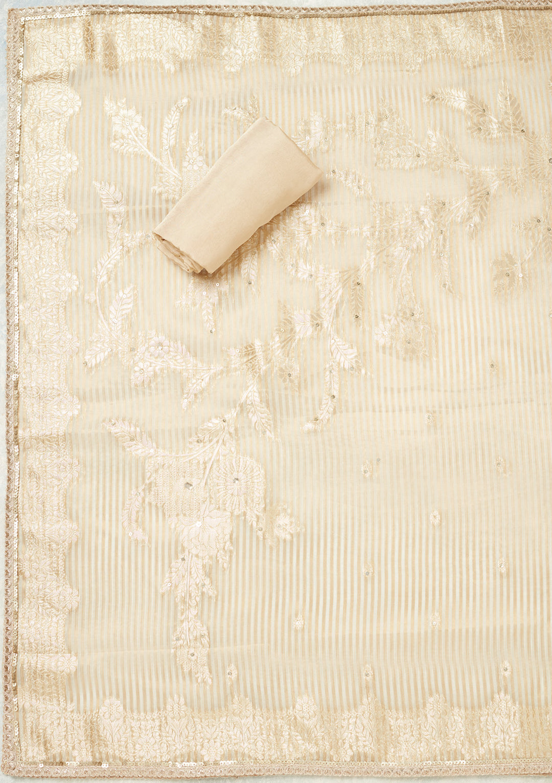 Beige Zariwork (Gold) Tissue Unstitched Salwar Suit