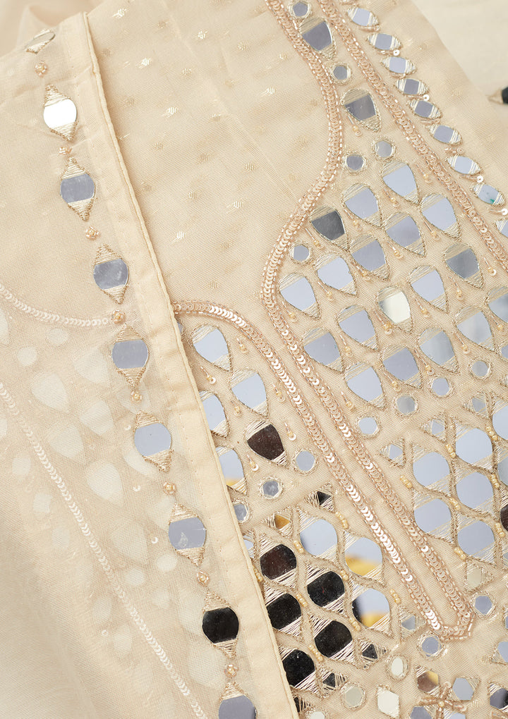 Beige Mirrorwork Tissue Unstitched Salwar Suit