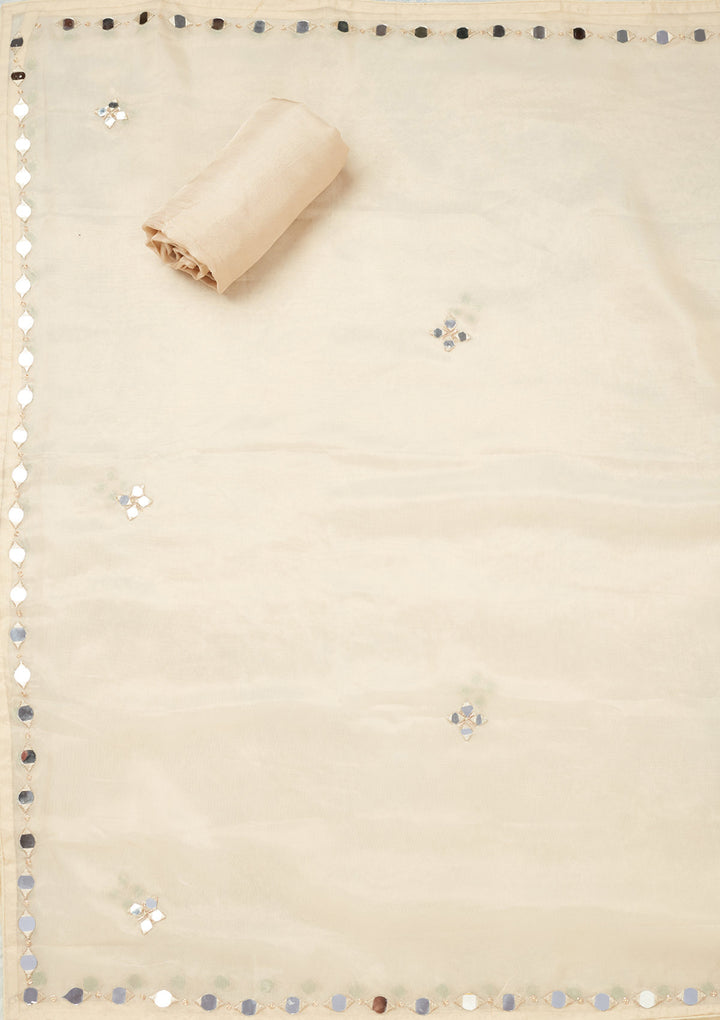 Beige Mirrorwork Tissue Unstitched Salwar Suit