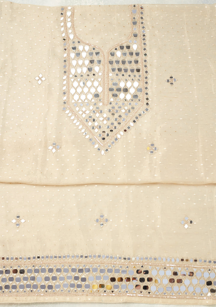 Beige Mirrorwork Tissue Unstitched Salwar Suit