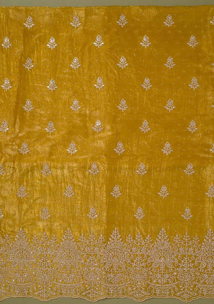 Mustard Threadwork Tissue Unstitched Salwar Suit