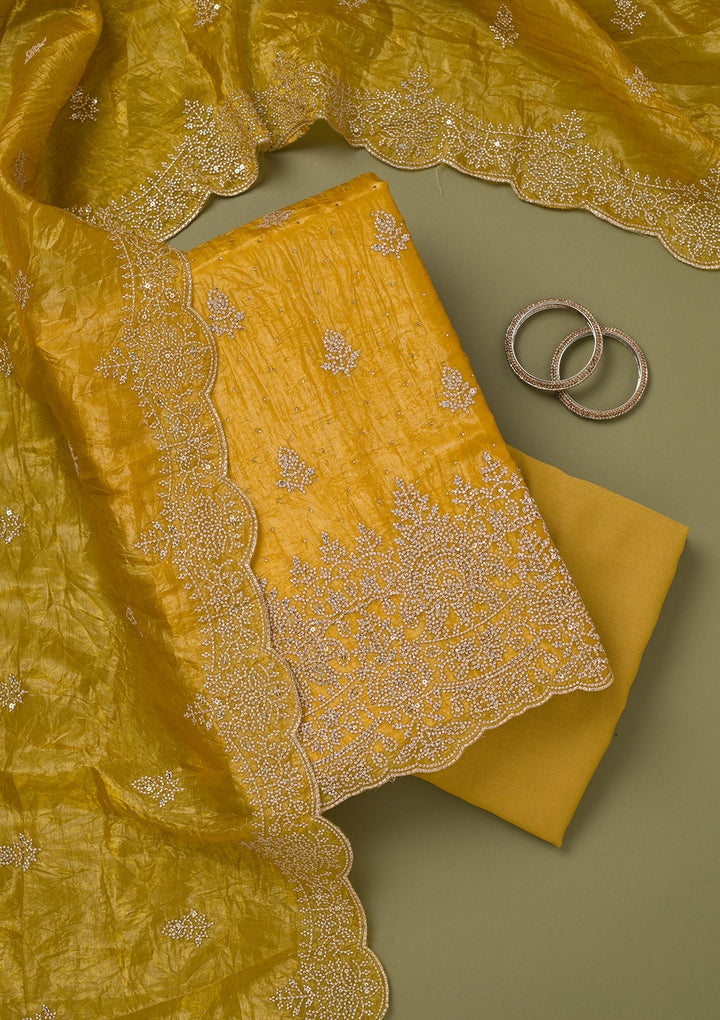 Mustard Threadwork Tissue Unstitched Salwar Suit