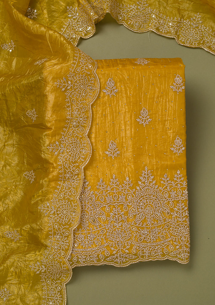 Mustard Threadwork Tissue Unstitched Salwar Suit