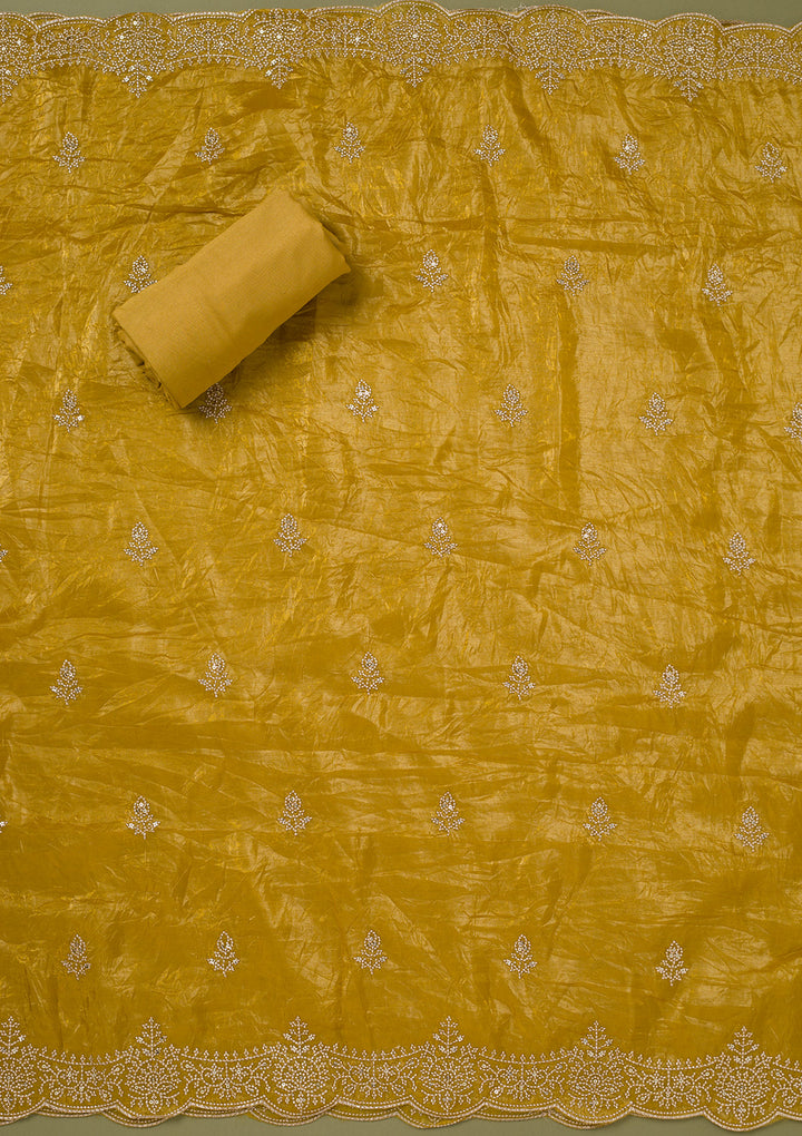 Mustard Threadwork Tissue Unstitched Salwar Suit