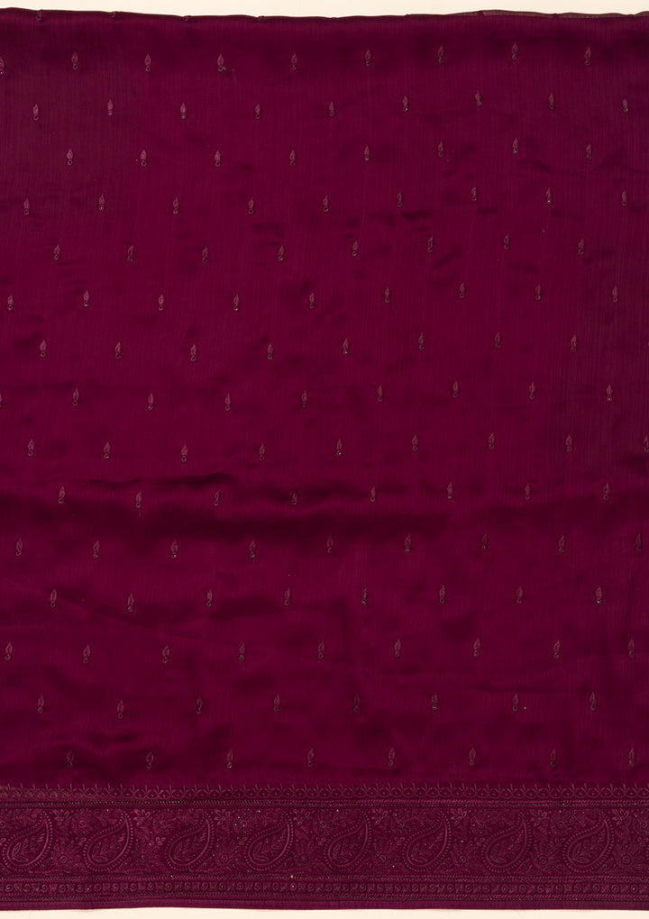 Wine Swarovski Semi Crepe Unstitched Salwar Suit
