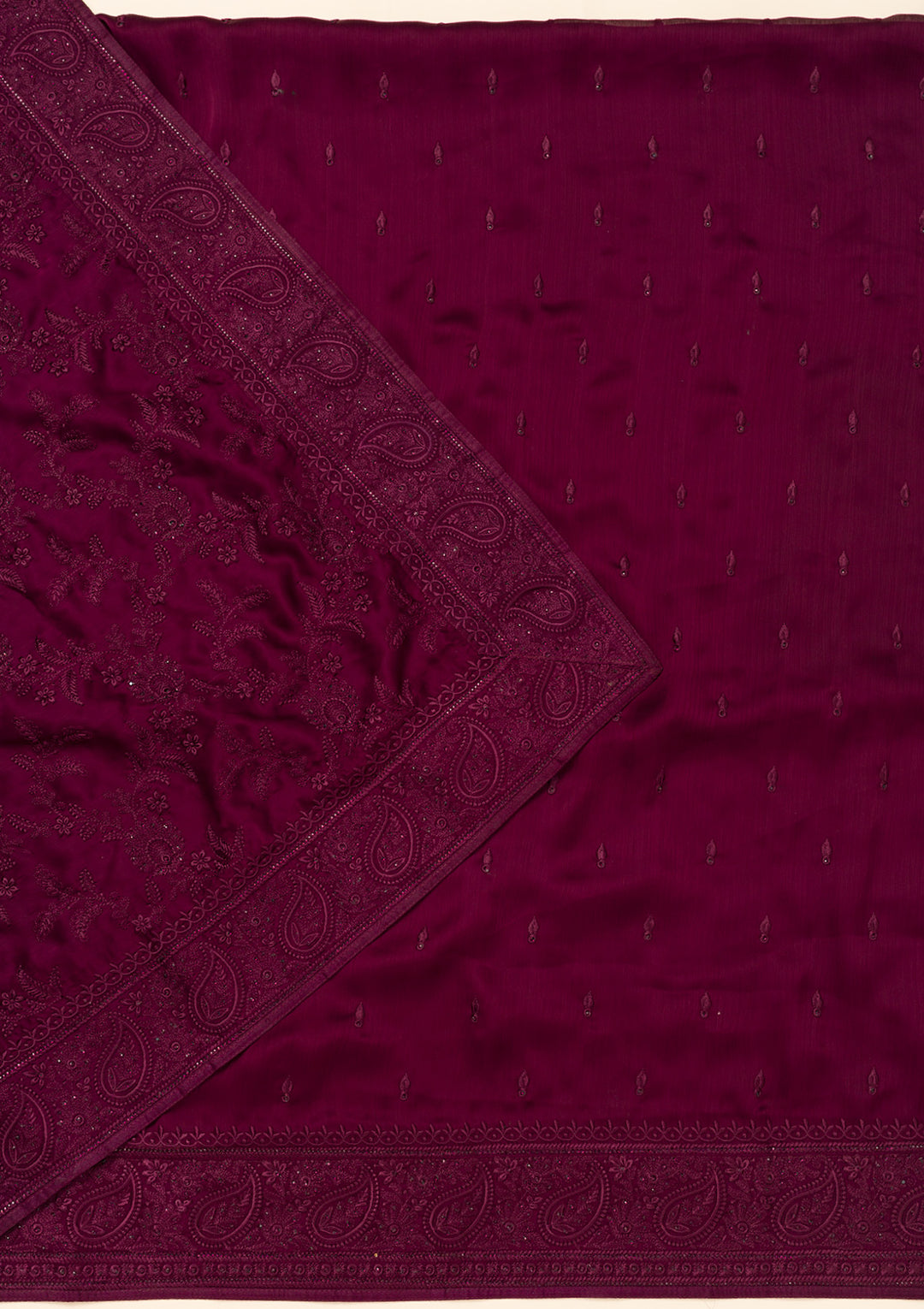 Wine Swarovski Semi Crepe Unstitched Salwar Suit