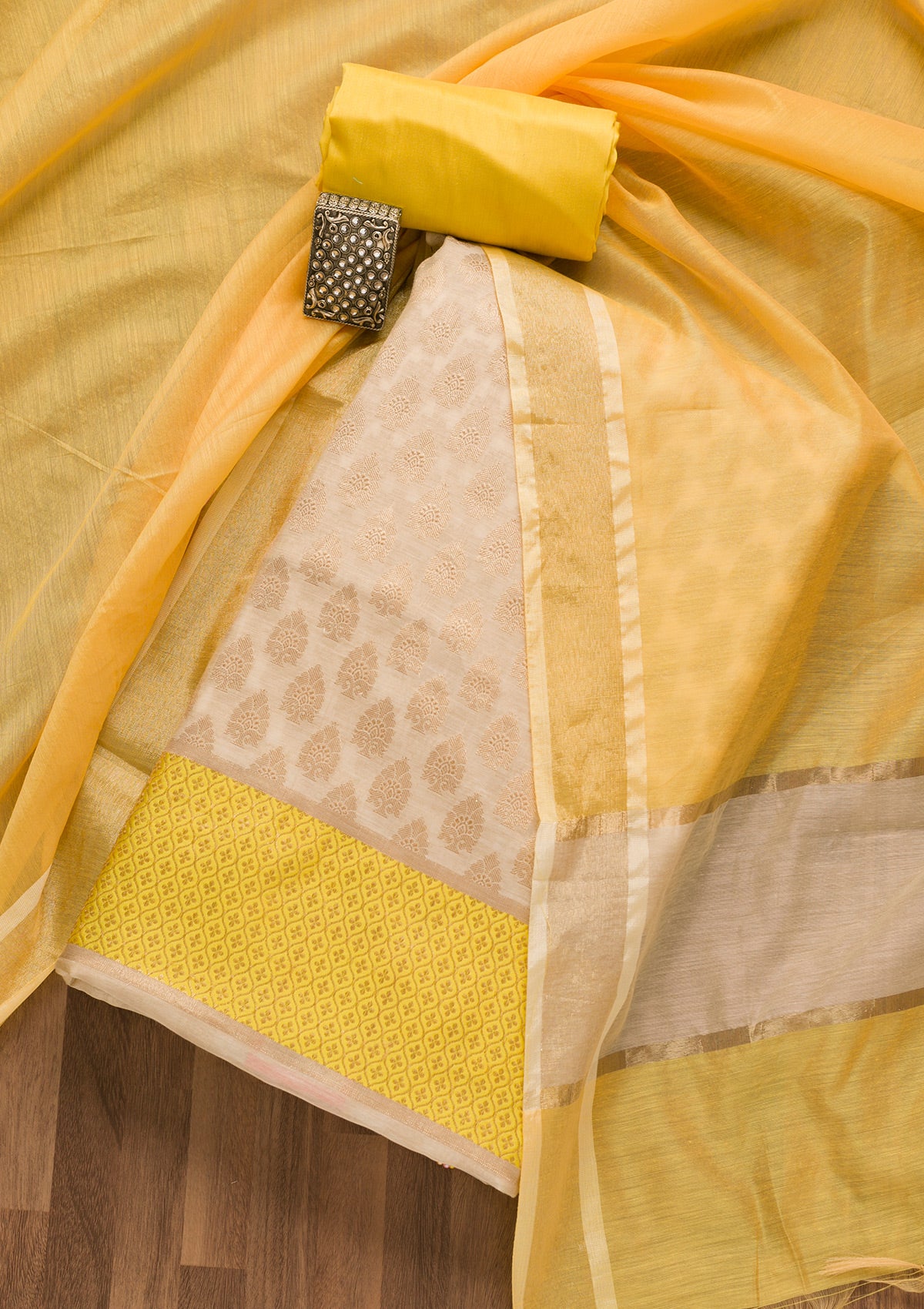 Gold Zariwork Brocade Unstitched Salwar Suit