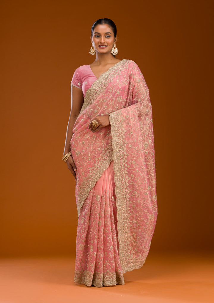 Baby Pink Sequins Tissue Saree
