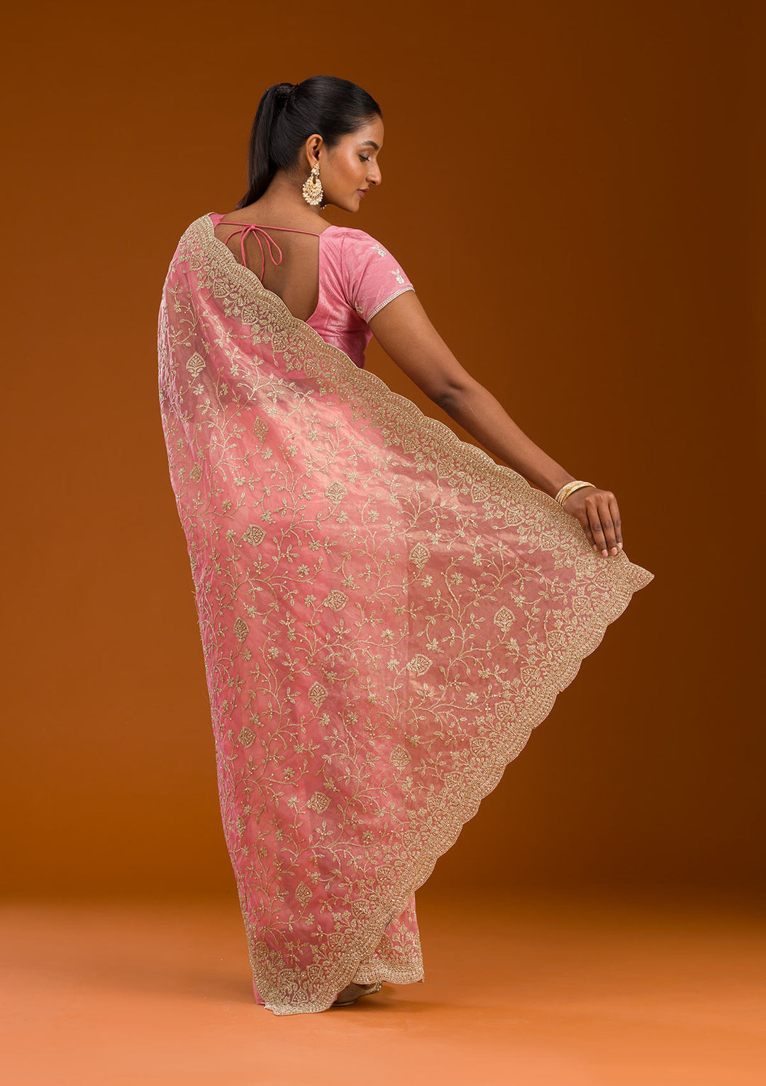 Baby Pink Sequins Tissue Saree