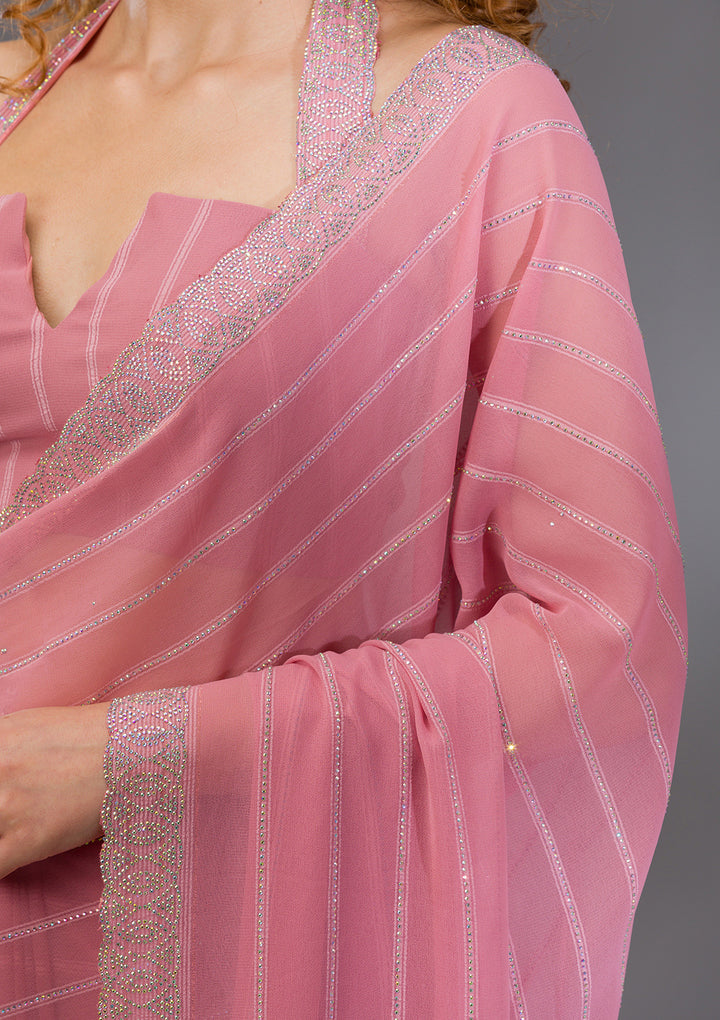 Baby Pink Stonework Georgette Saree