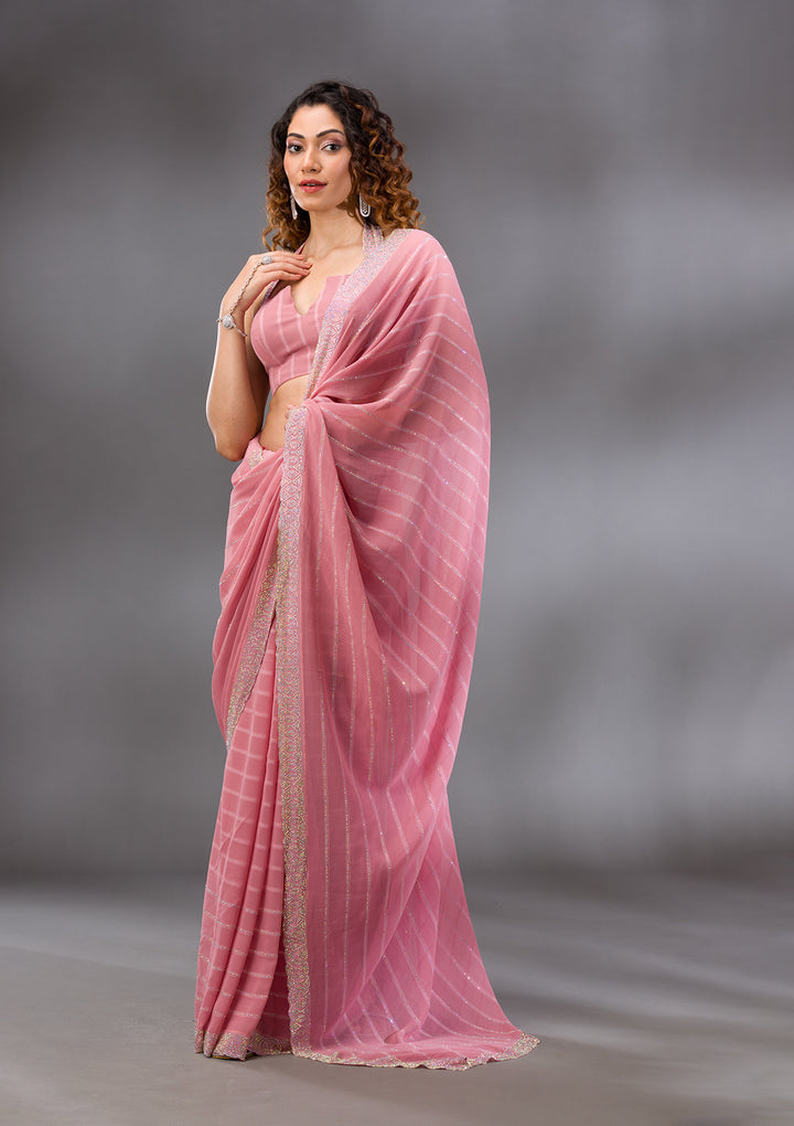 Baby Pink Stonework Georgette Saree