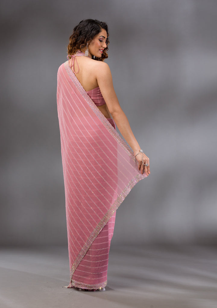 Baby Pink Stonework Georgette Saree