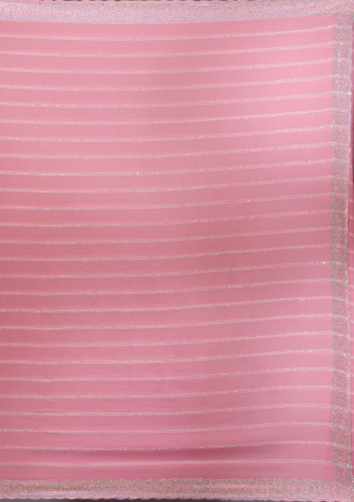 Baby Pink Stonework Georgette Saree