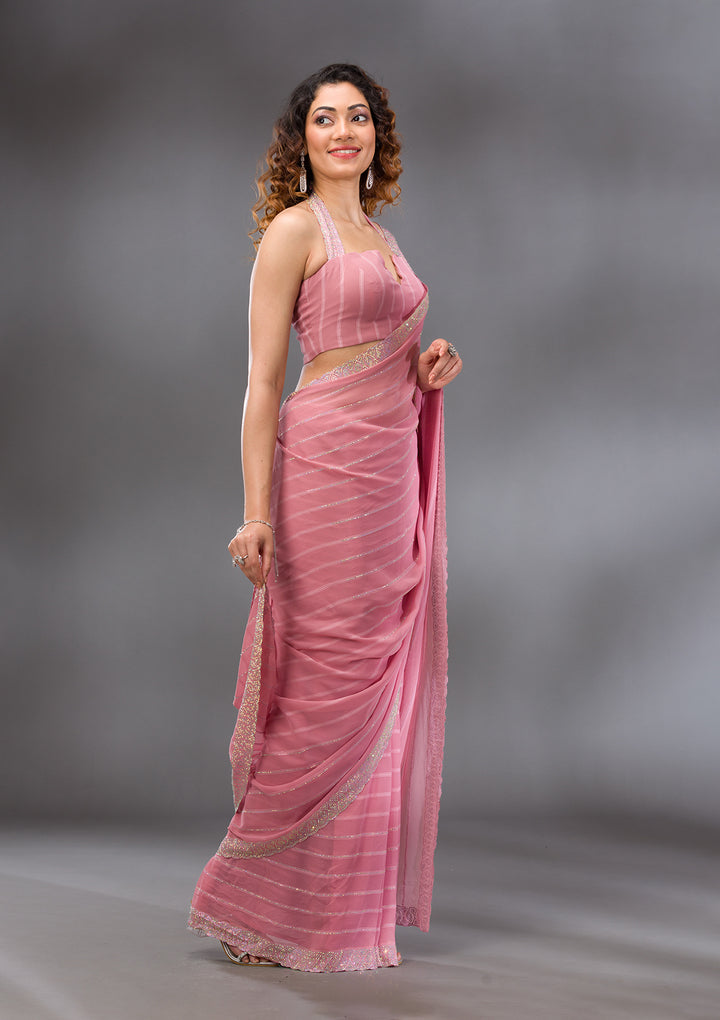Baby Pink Stonework Georgette Saree