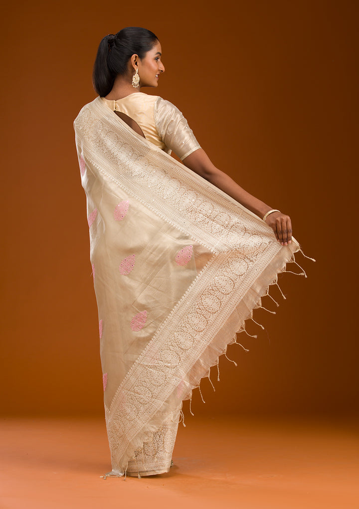 Baby Pink Threadwork Tissue Saree
