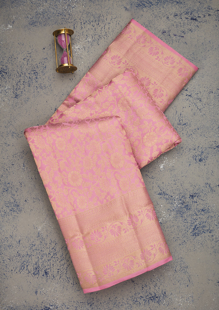 Baby Pink Zariwork Pure Silk Saree