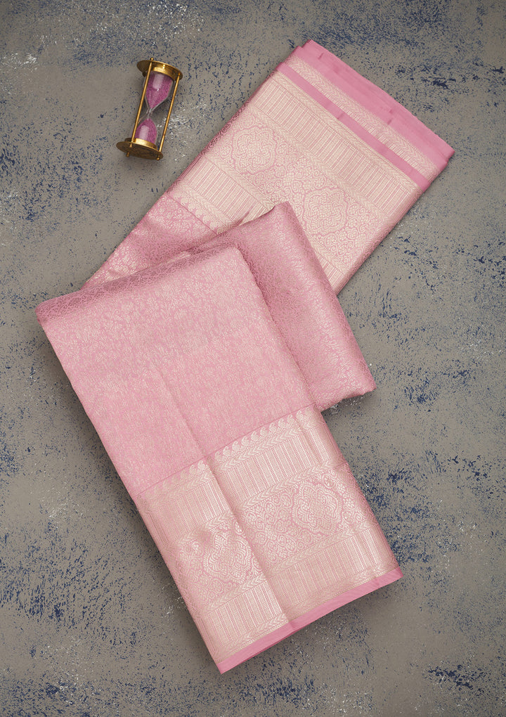Baby Pink Zariwork Pure Silk Saree