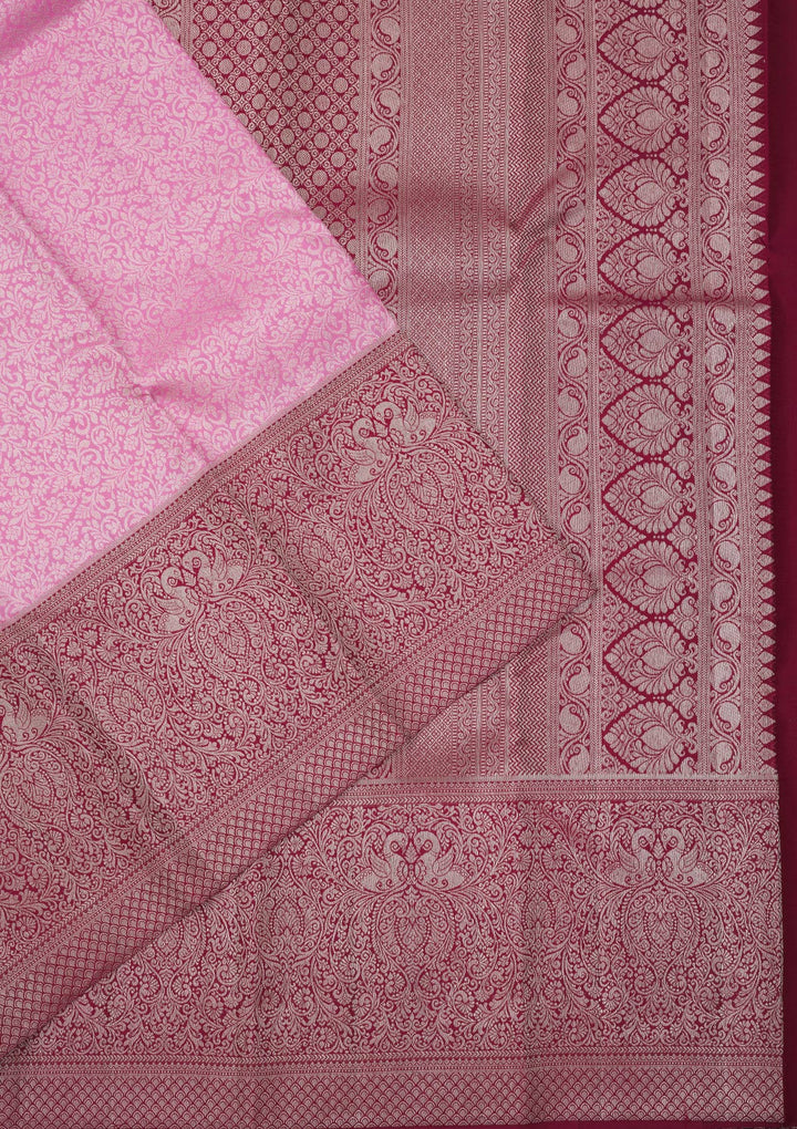 Baby Pink Zariwork Pure Silk Saree