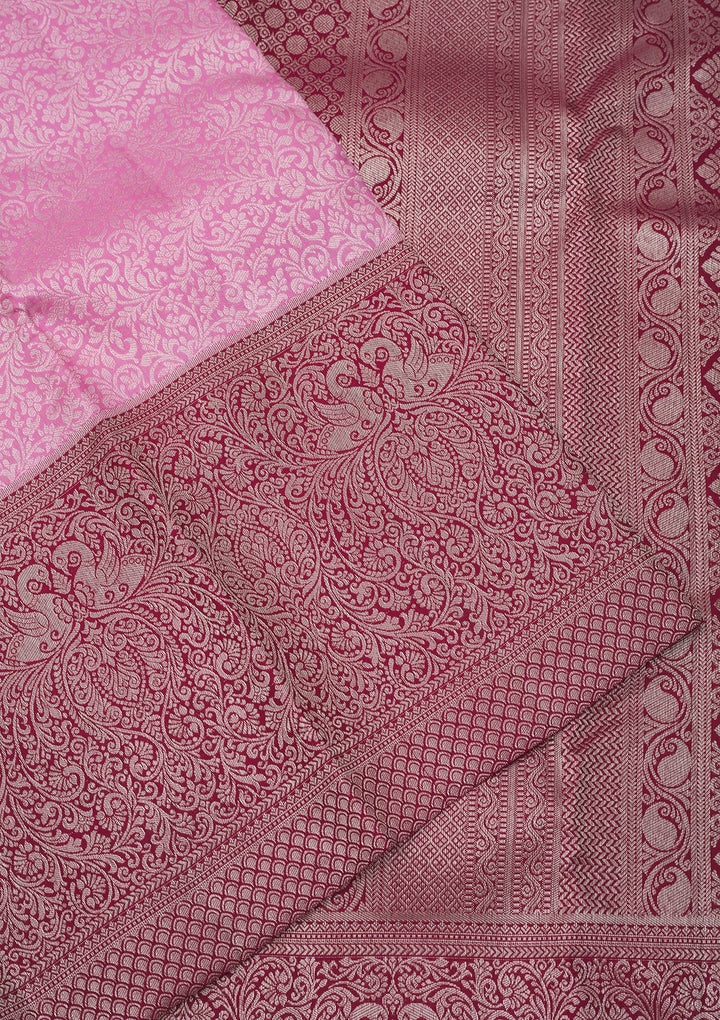 Baby Pink Zariwork Pure Silk Saree