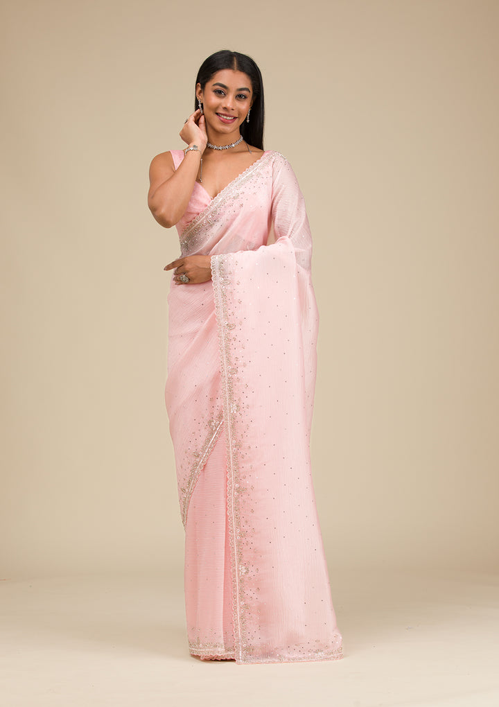 Baby Pink Cutdana Georgette Saree
