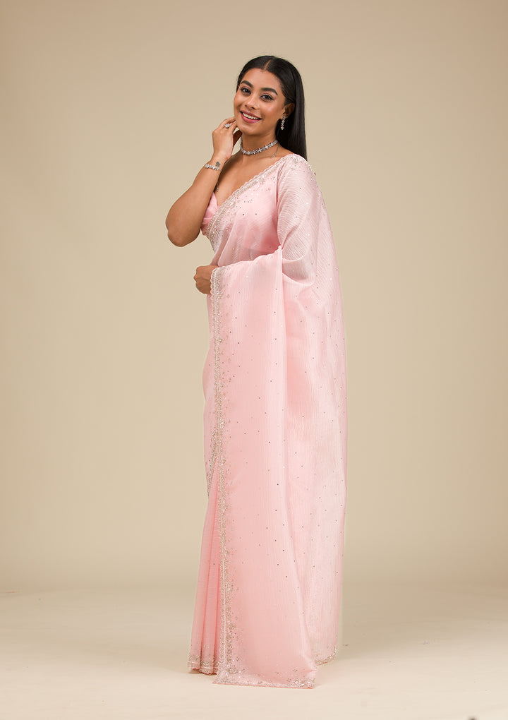 Baby Pink Cutdana Georgette Saree