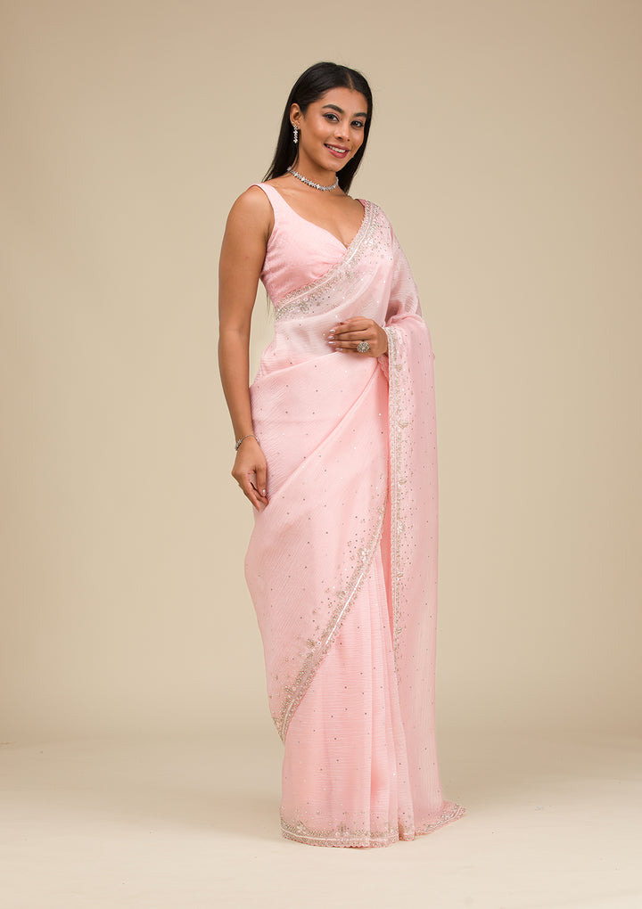 Baby Pink Cutdana Georgette Saree
