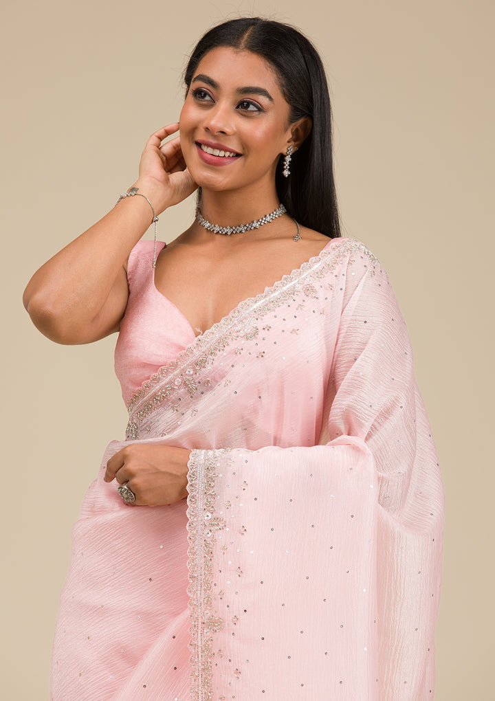 Baby Pink Cutdana Georgette Saree