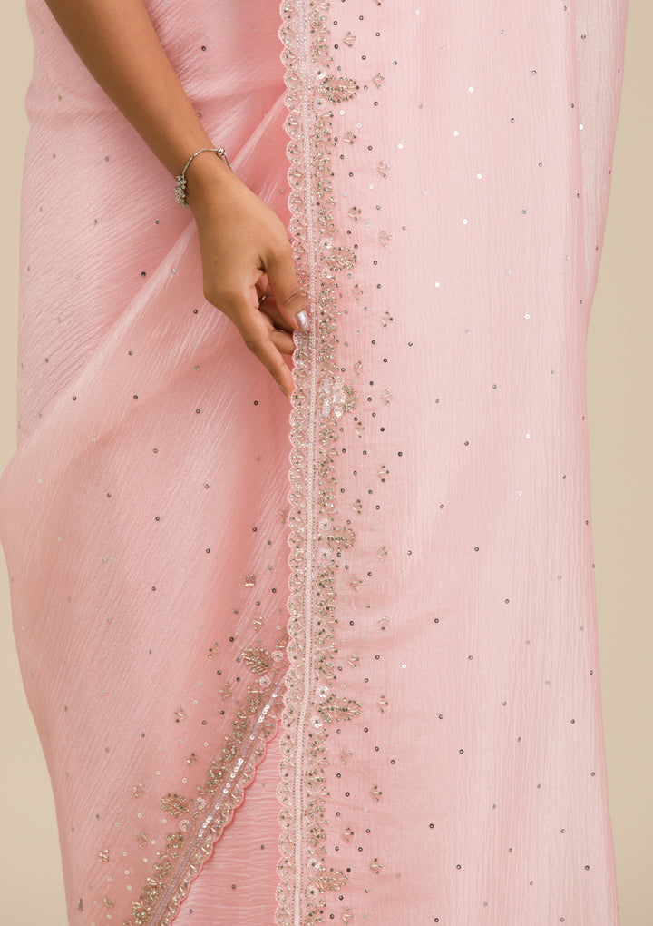 Baby Pink Cutdana Georgette Saree