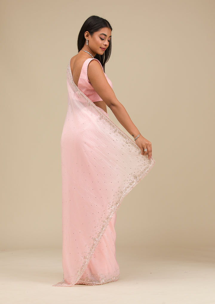 Baby Pink Cutdana Georgette Saree
