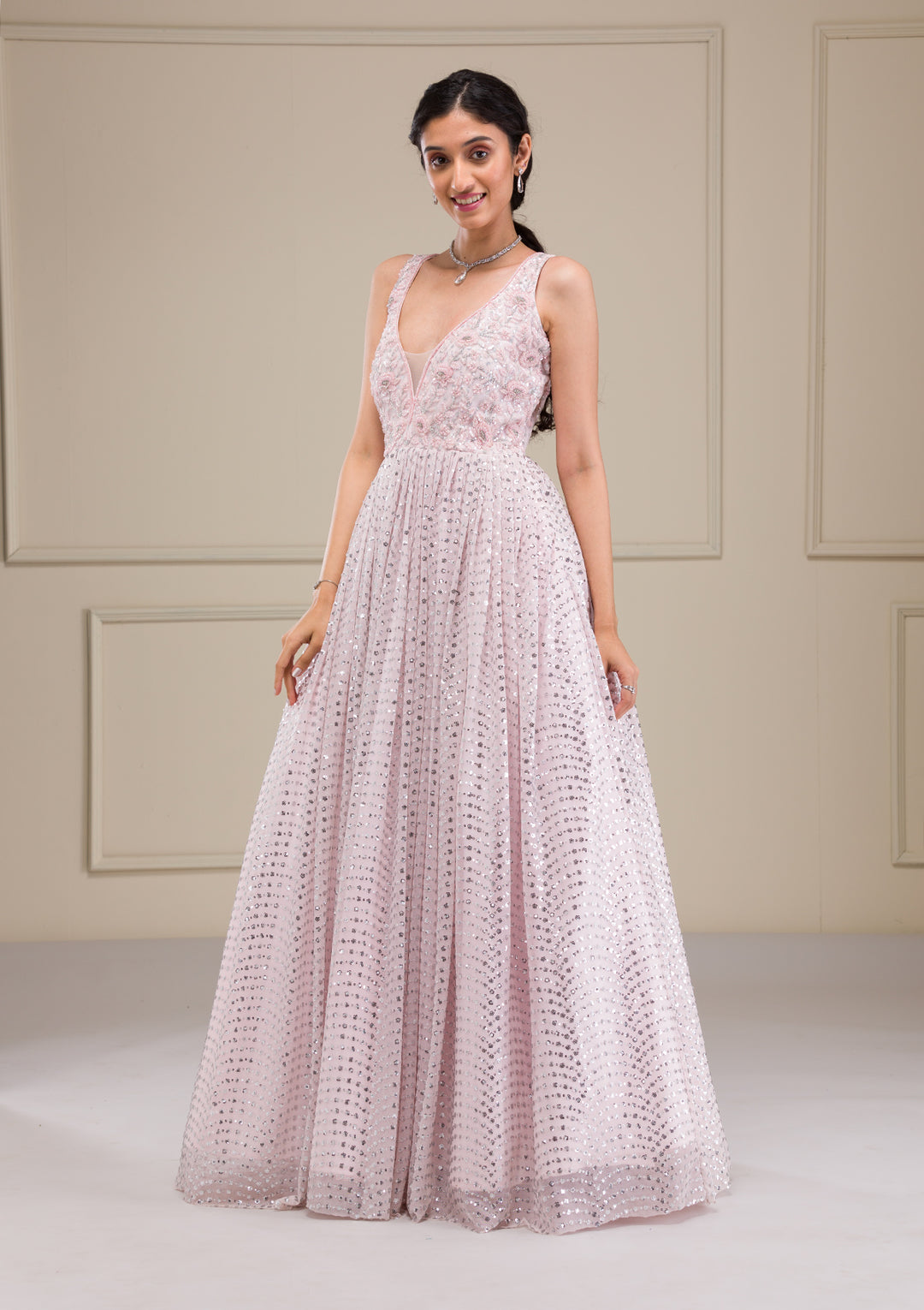 Baby Pink Cutdana Net Gown