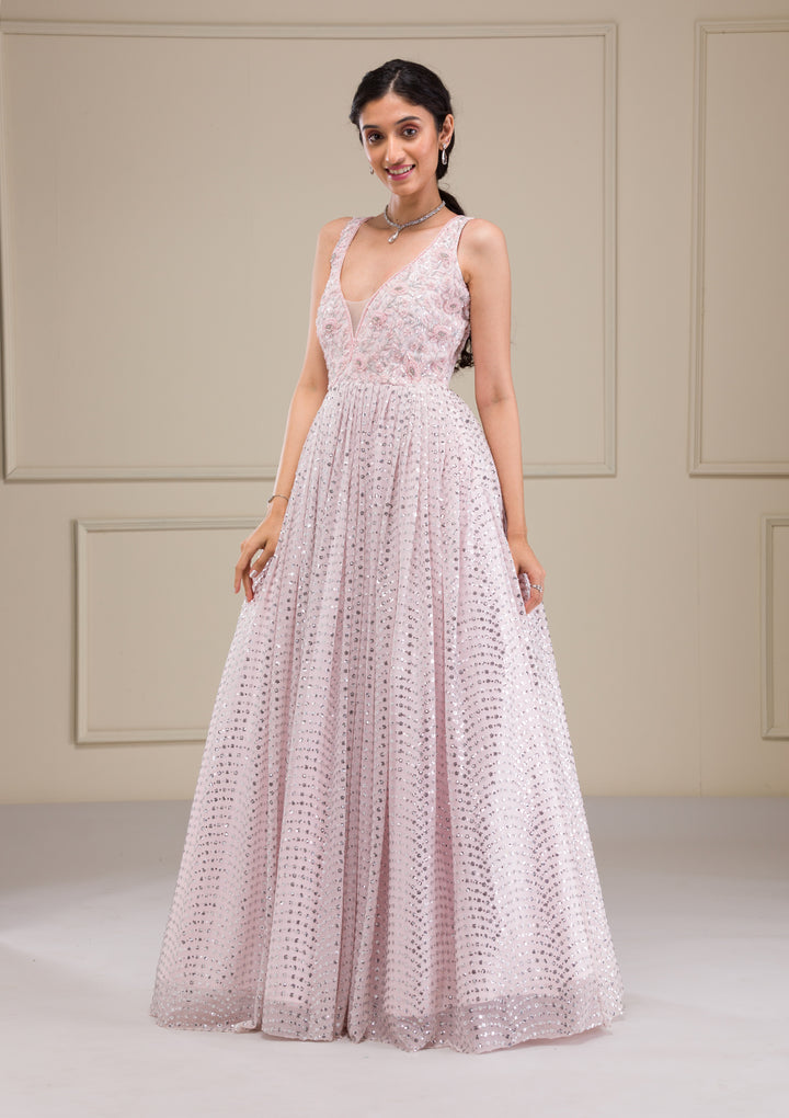 Baby Pink Cutdana Net Gown