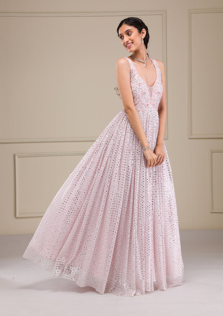 Baby Pink Cutdana Net Gown