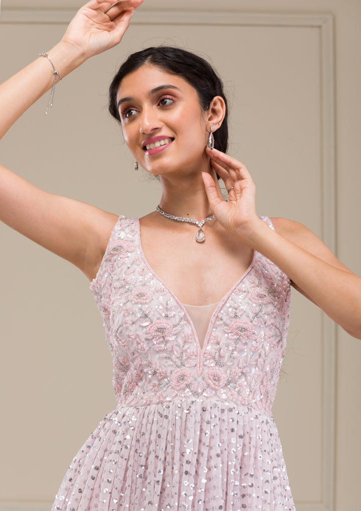 Baby Pink Cutdana Net Gown