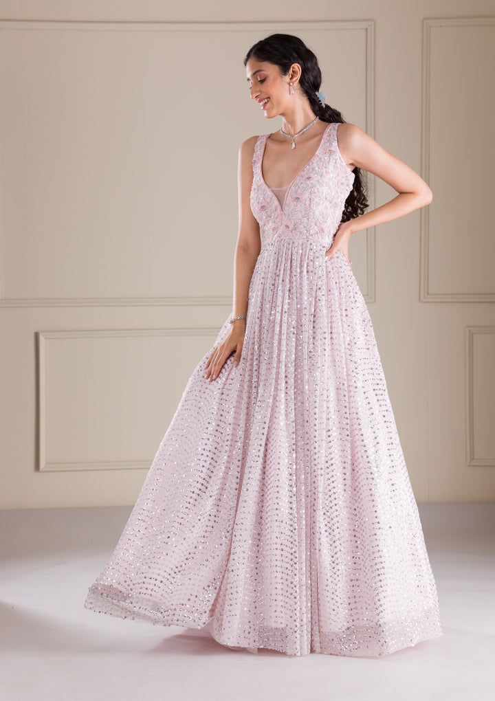 Baby Pink Cutdana Net Gown