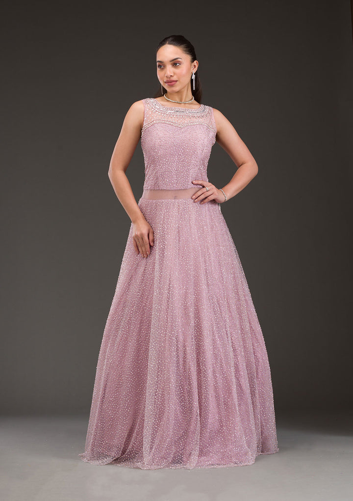 Baby Pink Glitter Net Gown