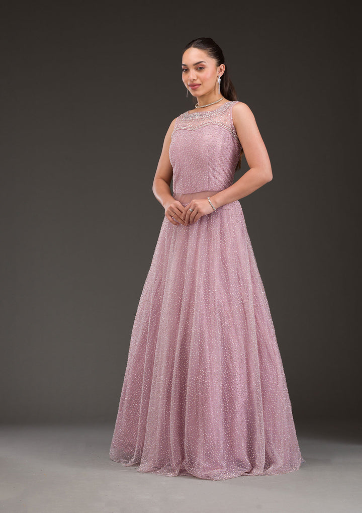 Baby Pink Glitter Net Gown