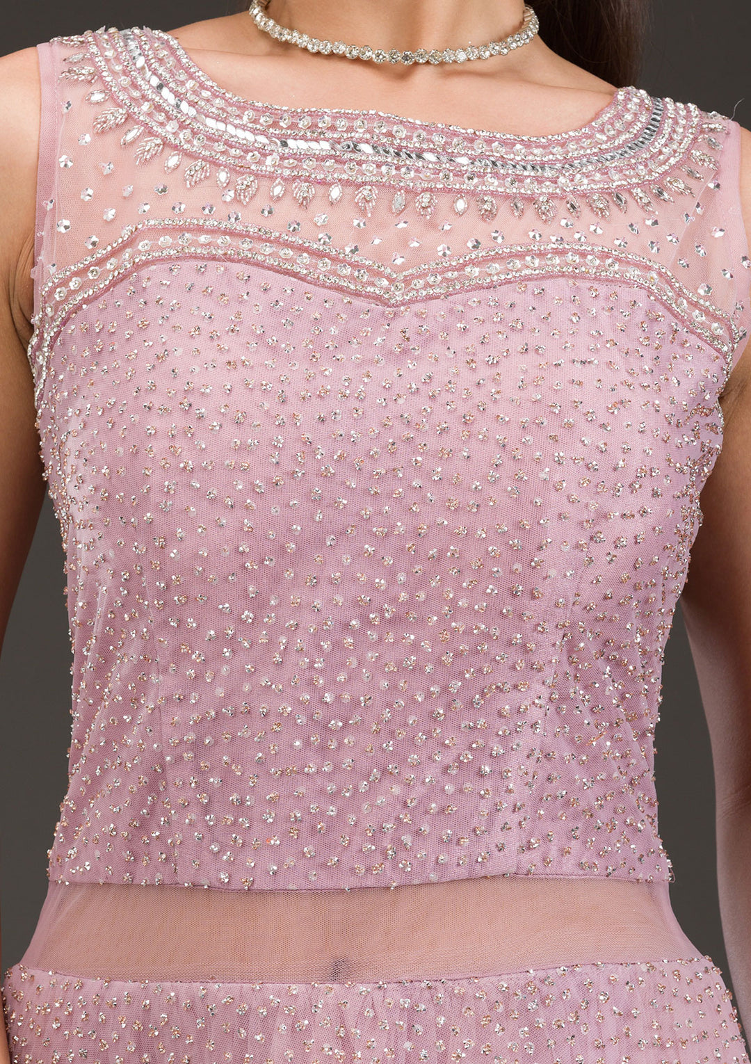 Baby Pink Glitter Net Gown