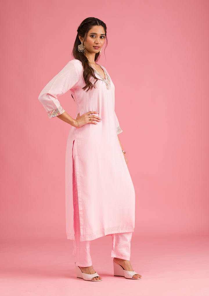 Baby Pink Gotapatti Semi Crepe Readymade Salwar Suit