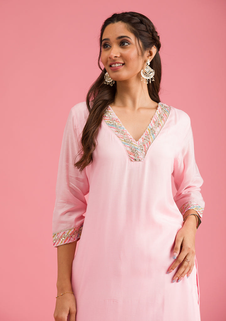 Baby Pink Gotapatti Semi Crepe Readymade Salwar Suit